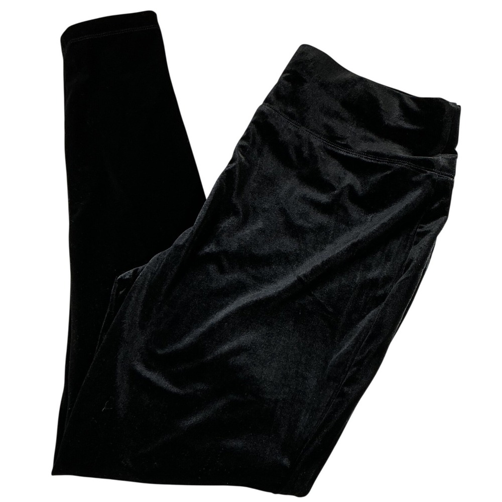 INC International Concepts Womens Black Velvet High‎ Rise Leggings LG Goth Core